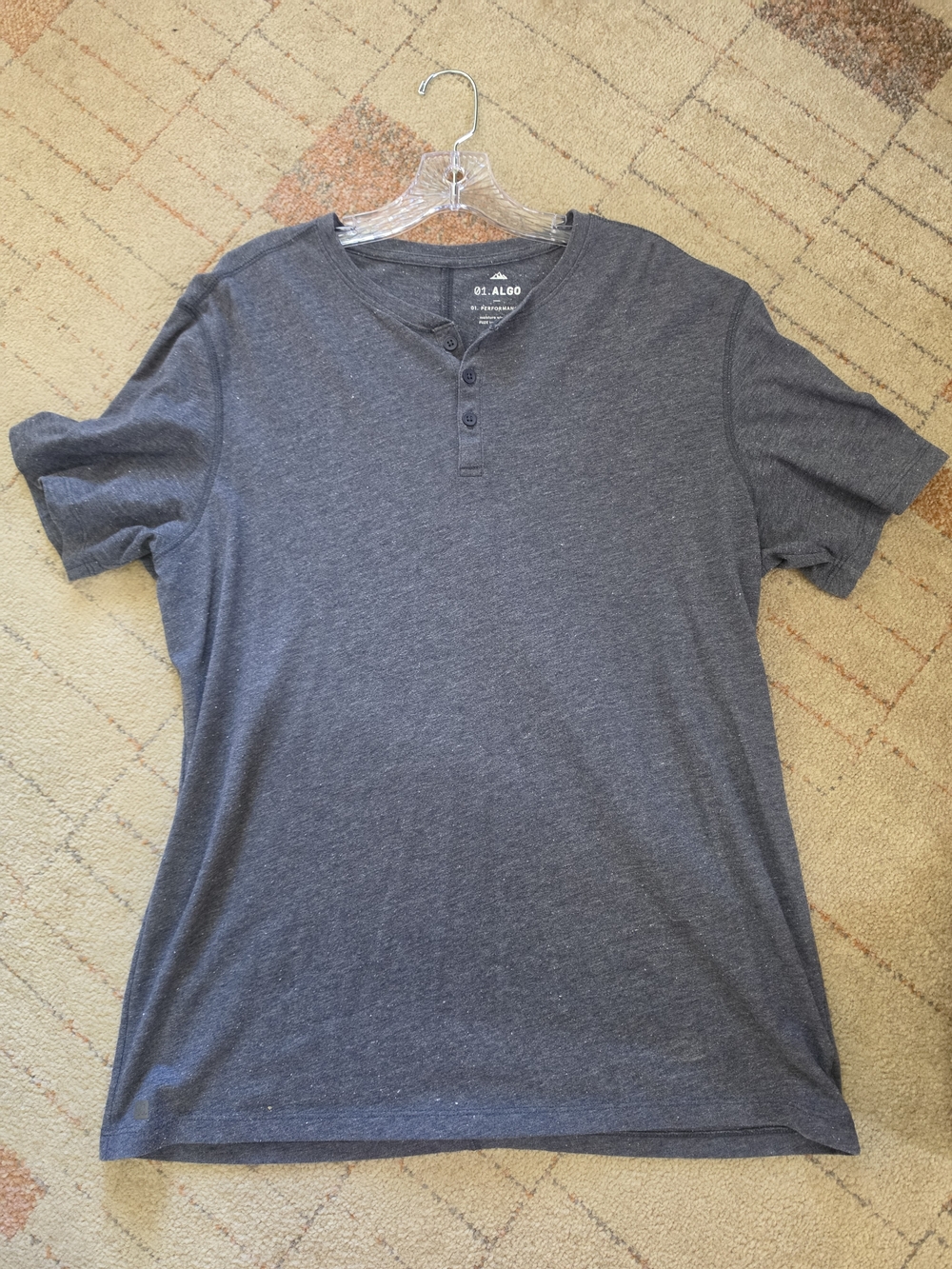 01.ALGO Men's Short Sleeve Heather Charcoal Henley